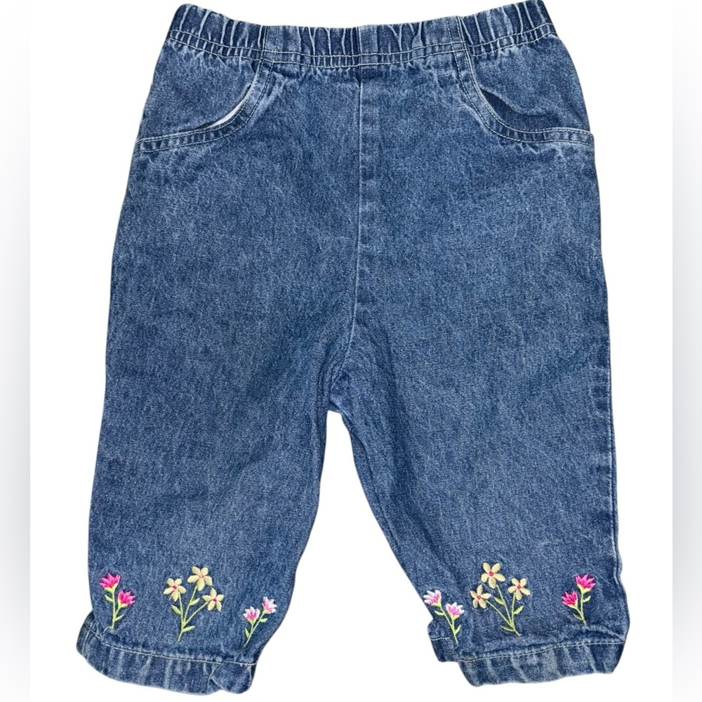 Vintage 1990s Floral Embroidered Pull On Jeans 3T